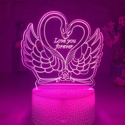 Lampka nocna 3D LED łabędzie w sercu