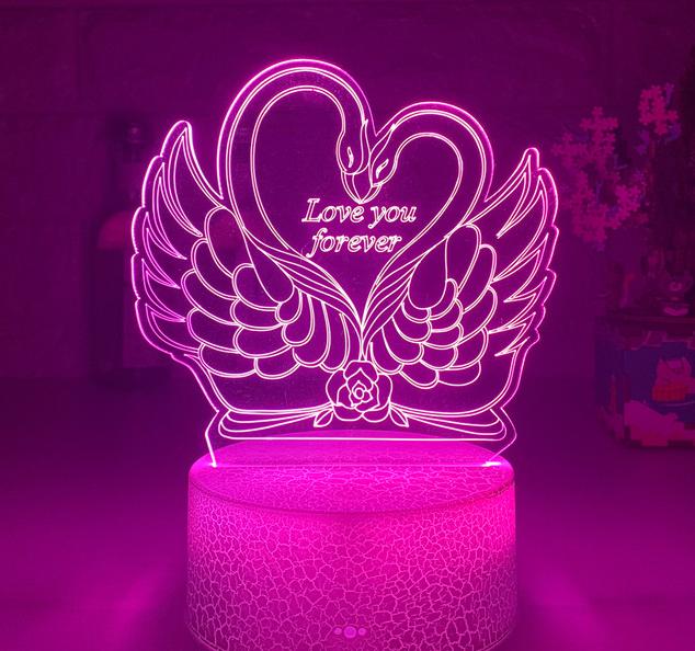 Lampka nocna 3D LED łabędzie w sercu
