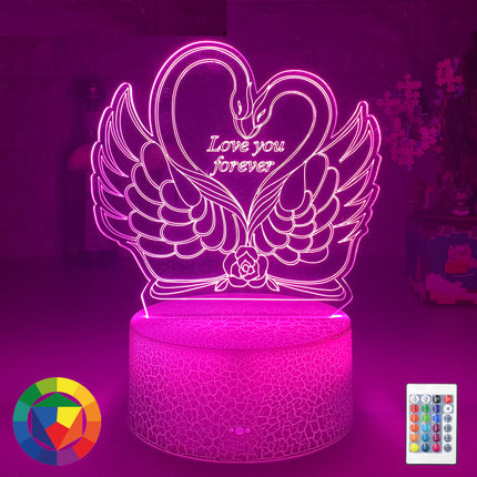 Lampka nocna 3D LED łabędzie w sercu