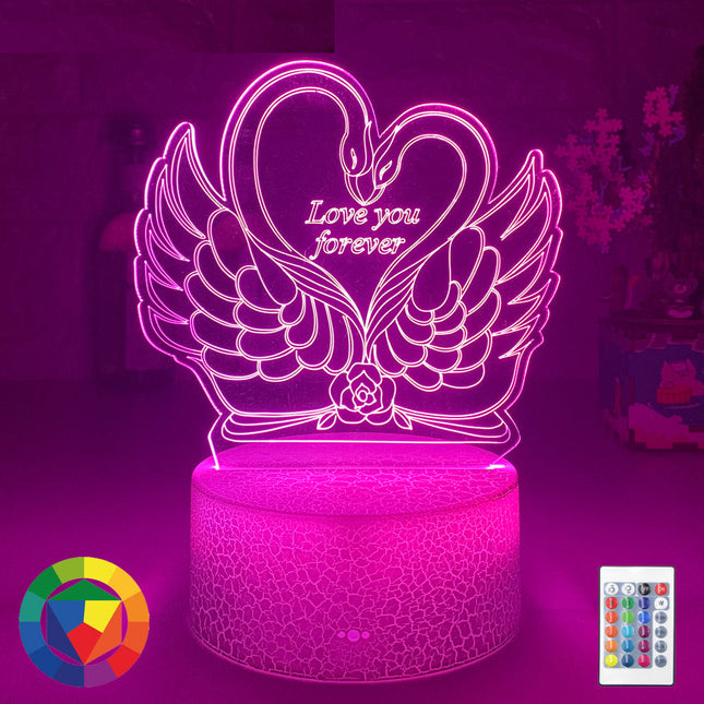 Lampka nocna 3D LED łabędzie w sercu