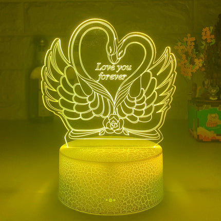 Lampka nocna 3D LED łabędzie w sercu