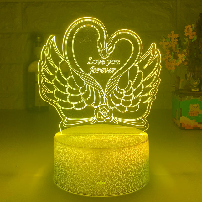 Lampka nocna 3D LED łabędzie w sercu