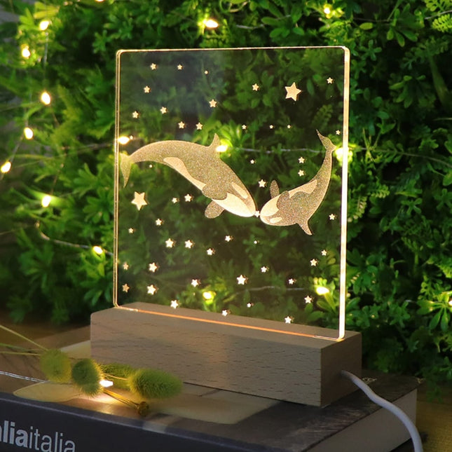 Akrylowa lampka LED 3D para wielorybów