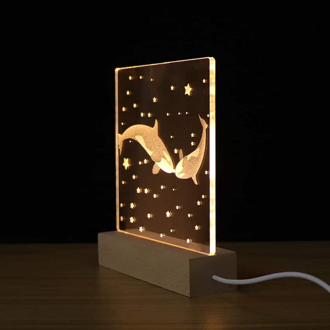 Akrylowa lampka LED 3D para wielorybów