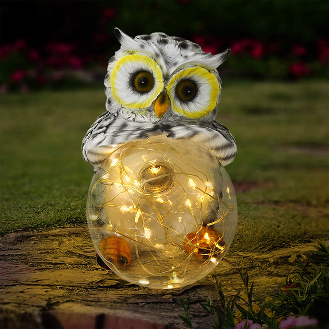 Solarna lampa ogrodowa LED kula z sową